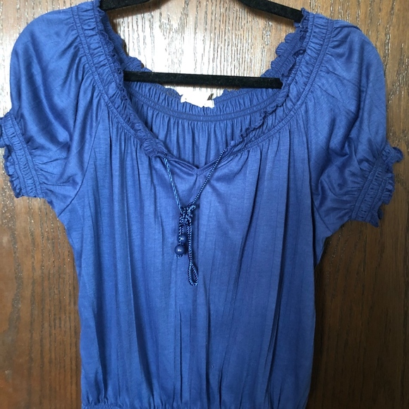 BLUE OFF SHOULDER SHIRT - Picture 2 of 3